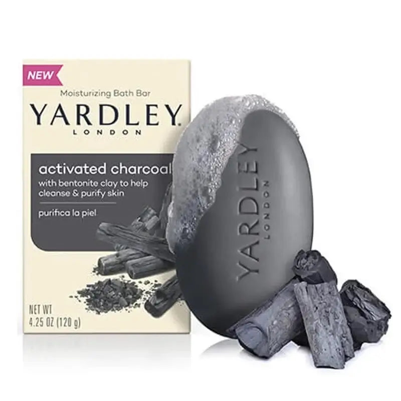 Yardley London activated charcoal bath bar with bentonite clay for skin cleansing and moisturizing, 4.25 oz, pack of 12.