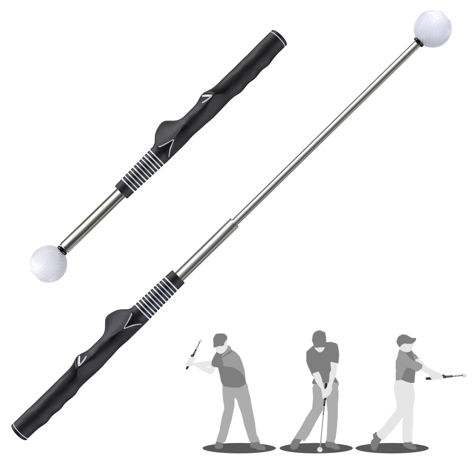 GreenHaven Retractable Golf Swing Training Aid Golf Swing Trainer Right-Handed Golf Grip Trainer for Warm-up & Indoor Practice Strength and Tempo Training Rod Golf Accessories for Men