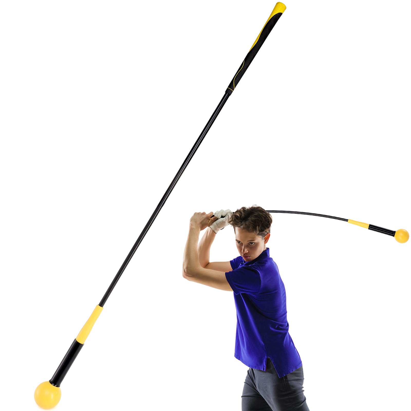 Jucoan Golf Swing Trainer Aid 48 Inch Golf Swing Training Aid Golf Practice Warm-Up Stick for Improve Swing Tempo Flexibility Balance and Strength