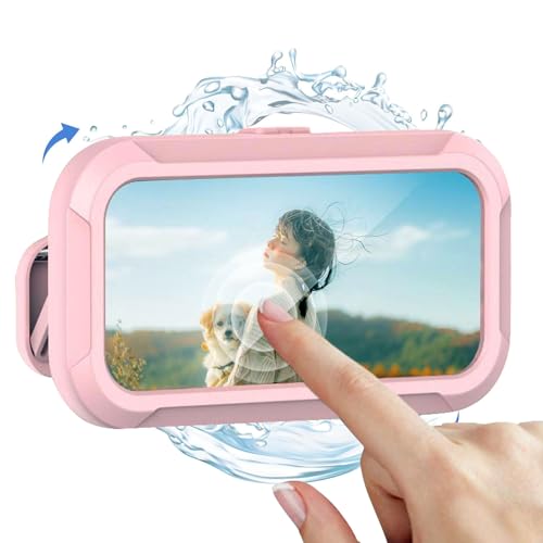 Berfea Shower Phone Holder Waterproof 480°Rotation Wall Mount Shower Phone Case HD Touch Screen Waterproof Phone Holder for Bathroom Bathtub Kitchen Fit 4-7" Phone (Pink)